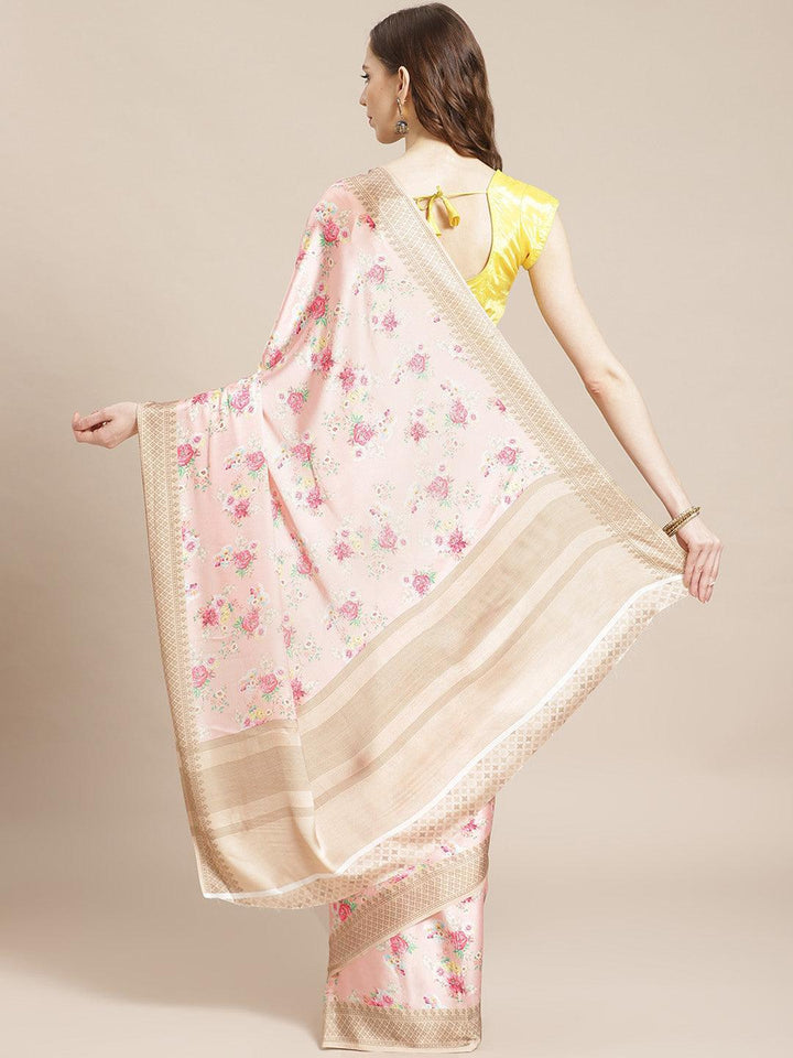 Multicoloured Printed Satin Saree