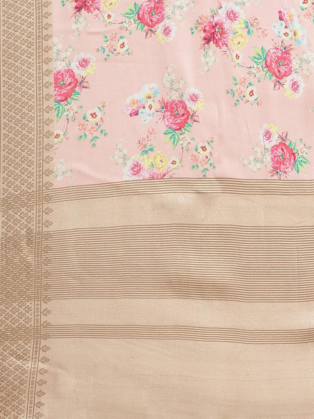 Multicoloured Printed Satin Saree - ShopLibas