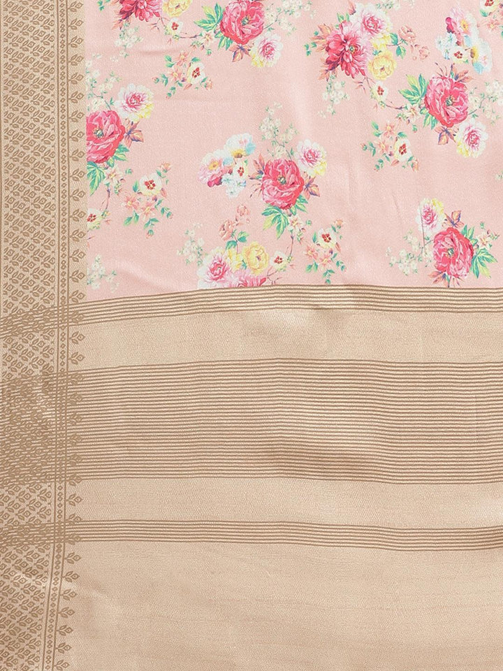 Multicoloured Printed Satin Saree