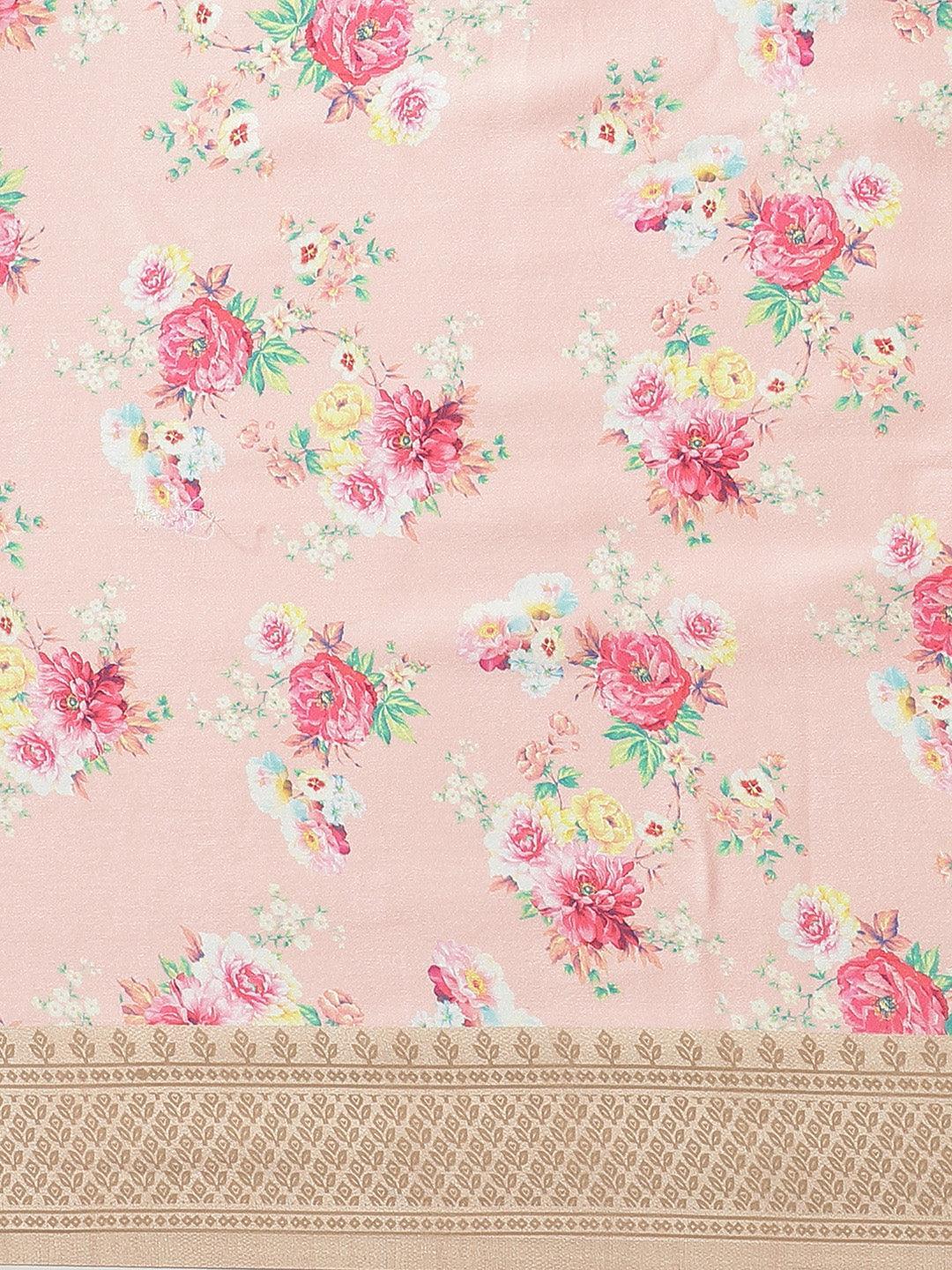 Multicoloured Printed Satin Saree - ShopLibas