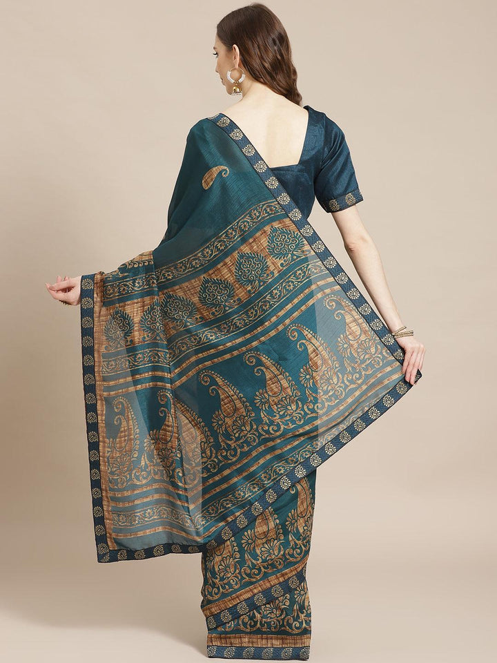 Teal Printed Chiffon Saree