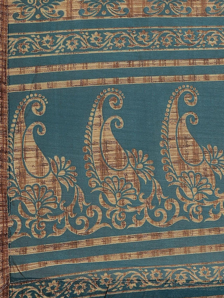 Teal Printed Chiffon Saree
