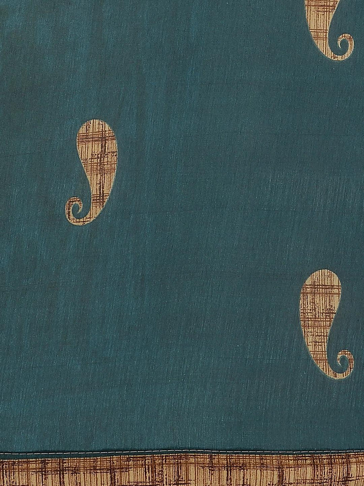 Teal Printed Chiffon Saree