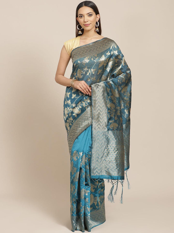 Blue Woven Design Silk Blend Saree