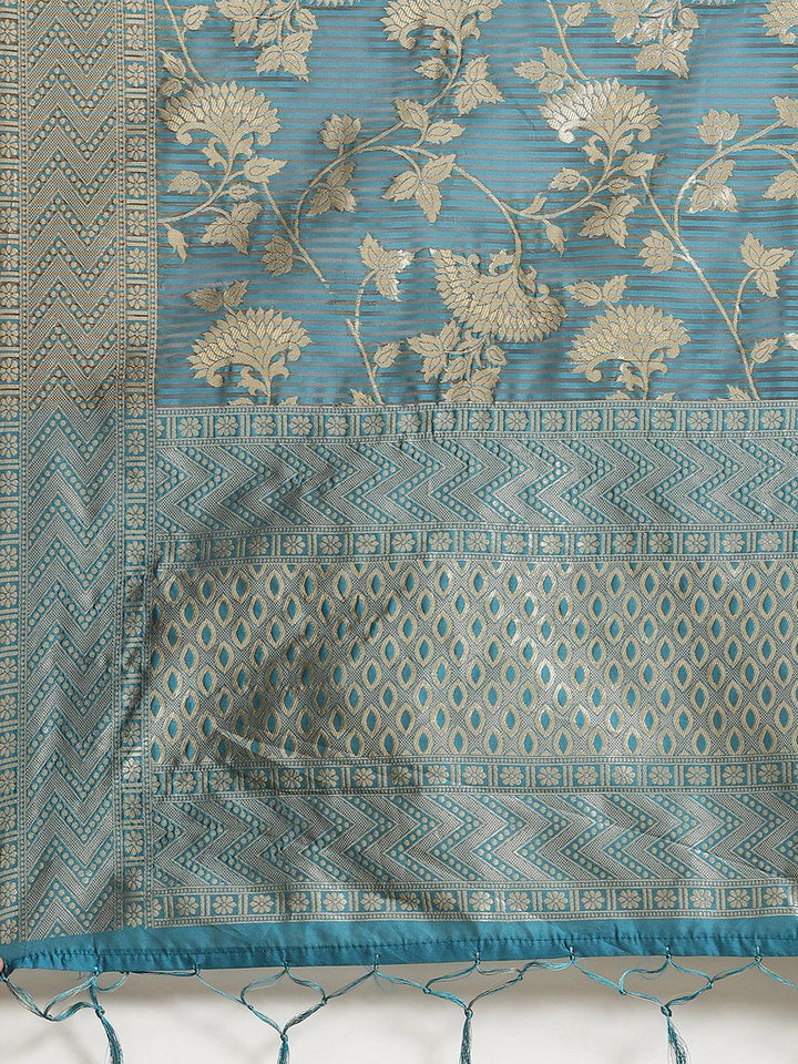 Blue Woven Design Silk Blend Saree