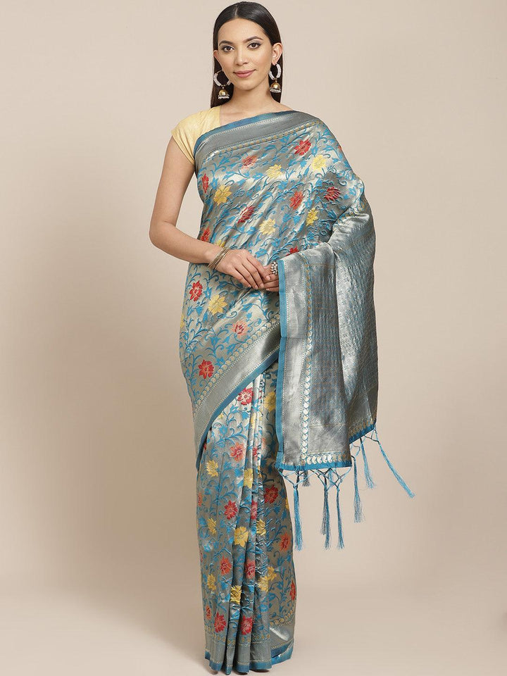 Blue Woven Design Brocade Saree