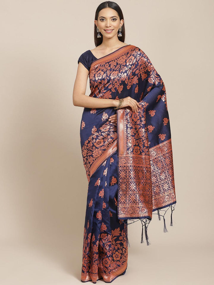 Blue Woven Design Silk Blend Saree