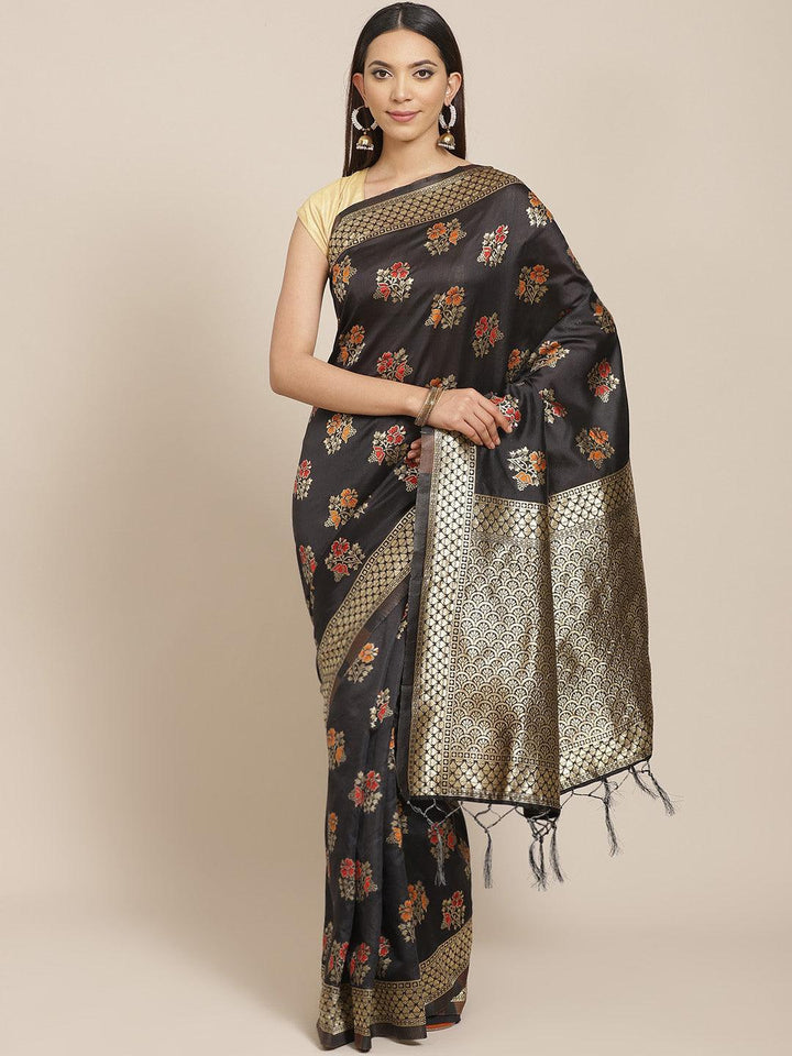 Black Woven Design Silk Blend Saree