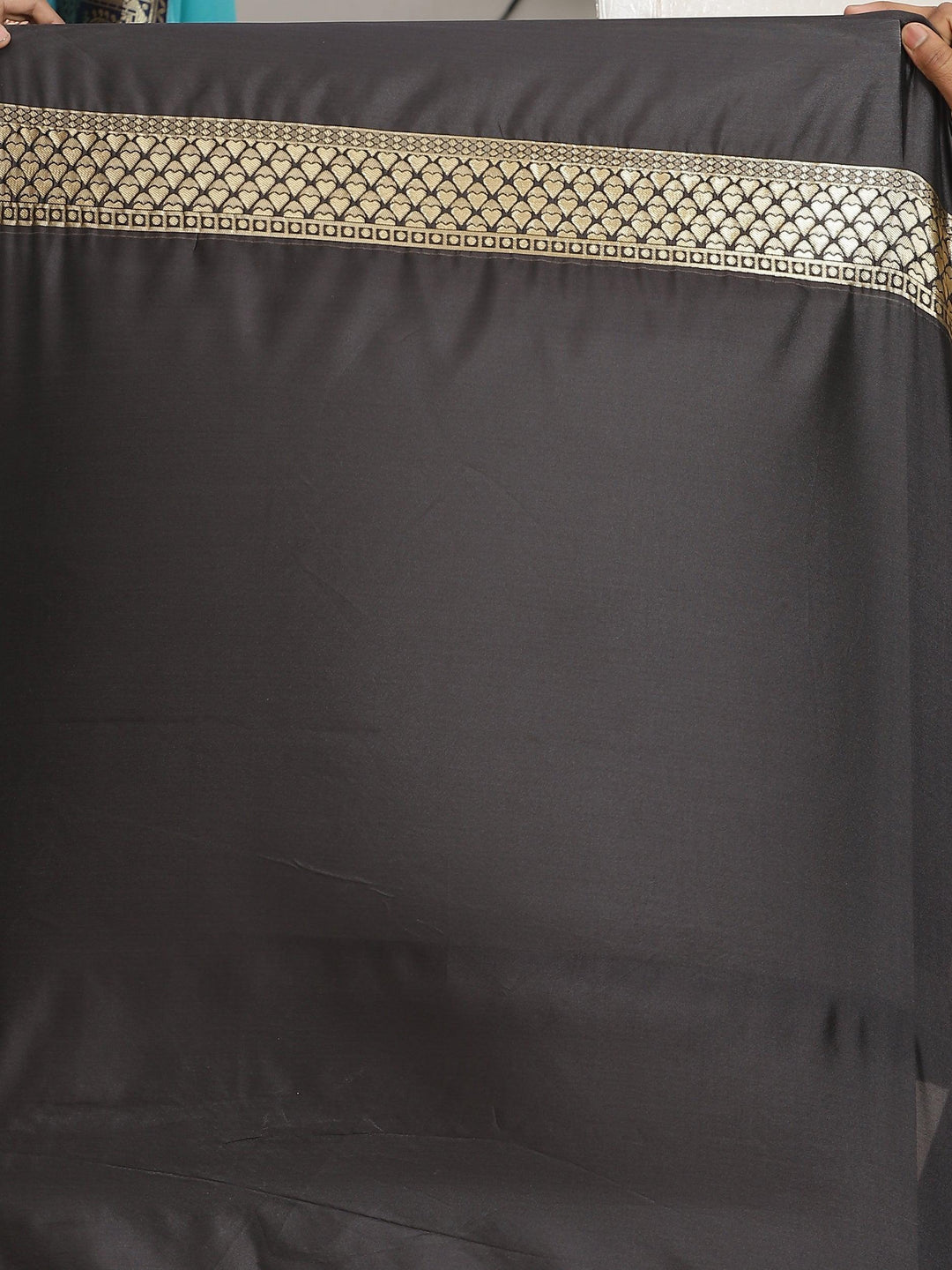 Black Woven Design Silk Blend Saree - ShopLibas