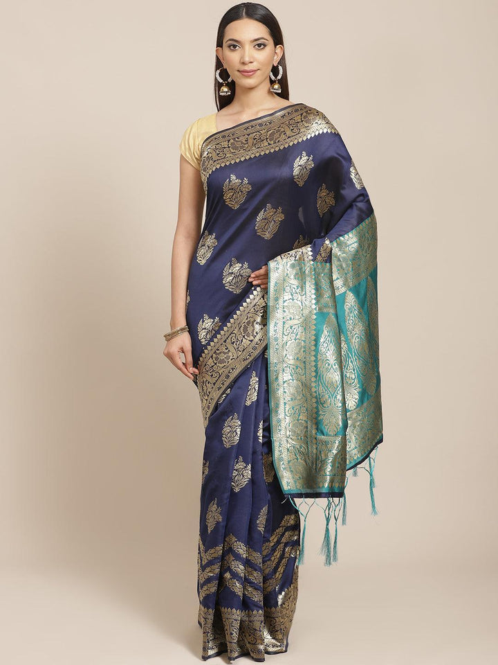 Blue Woven Design Silk Blend Saree