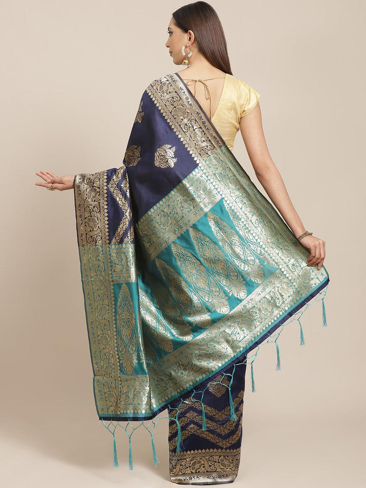 Blue Woven Design Silk Blend Saree