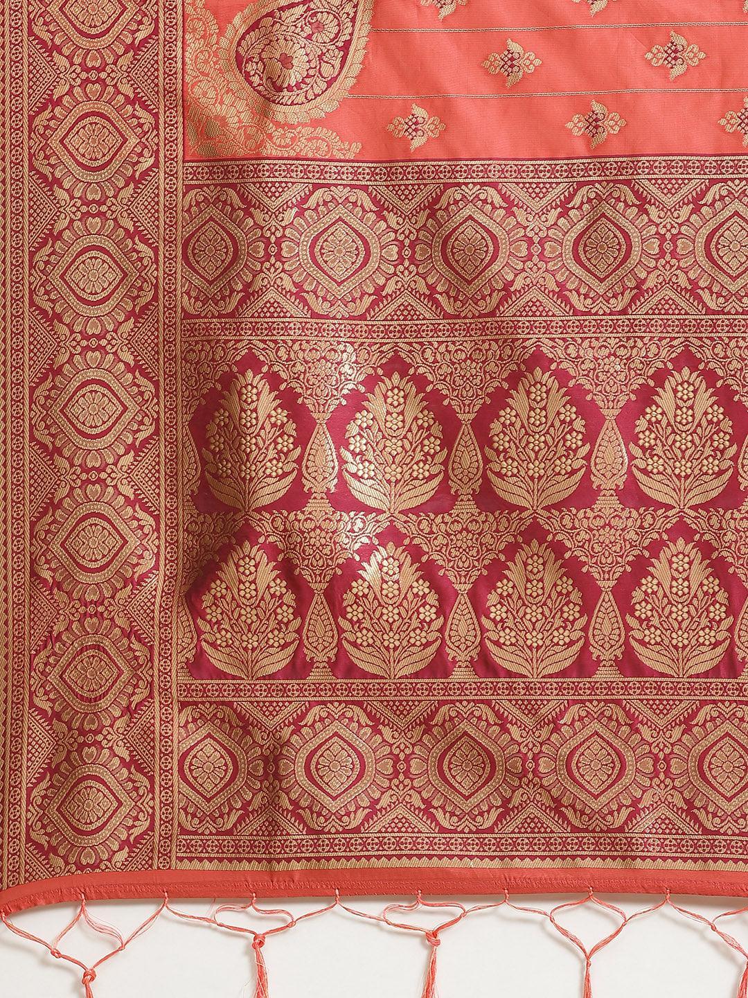 Purple Woven Design Silk Blend Saree - ShopLibas