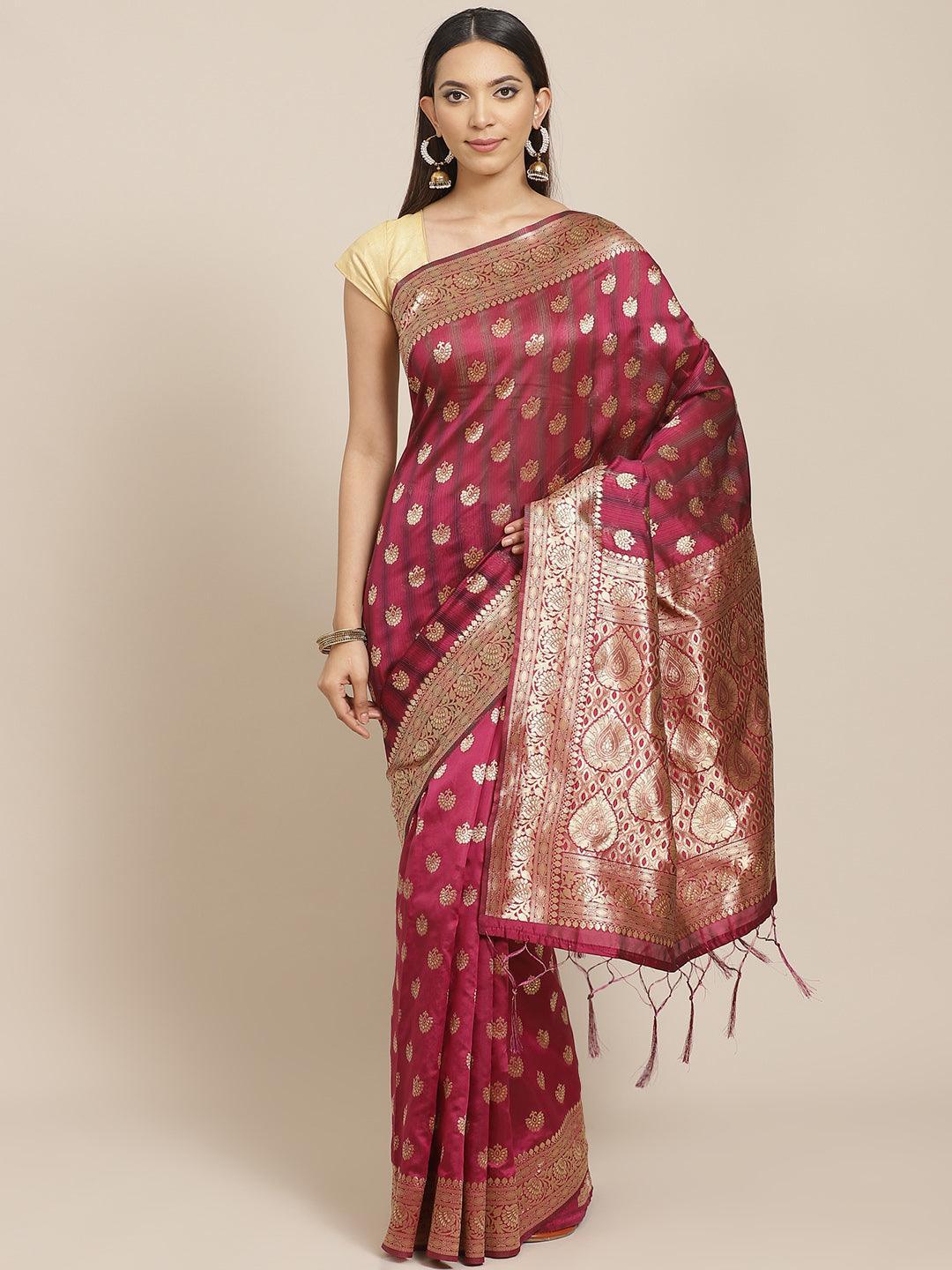 Purple Woven Design Brocade Saree - ShopLibas