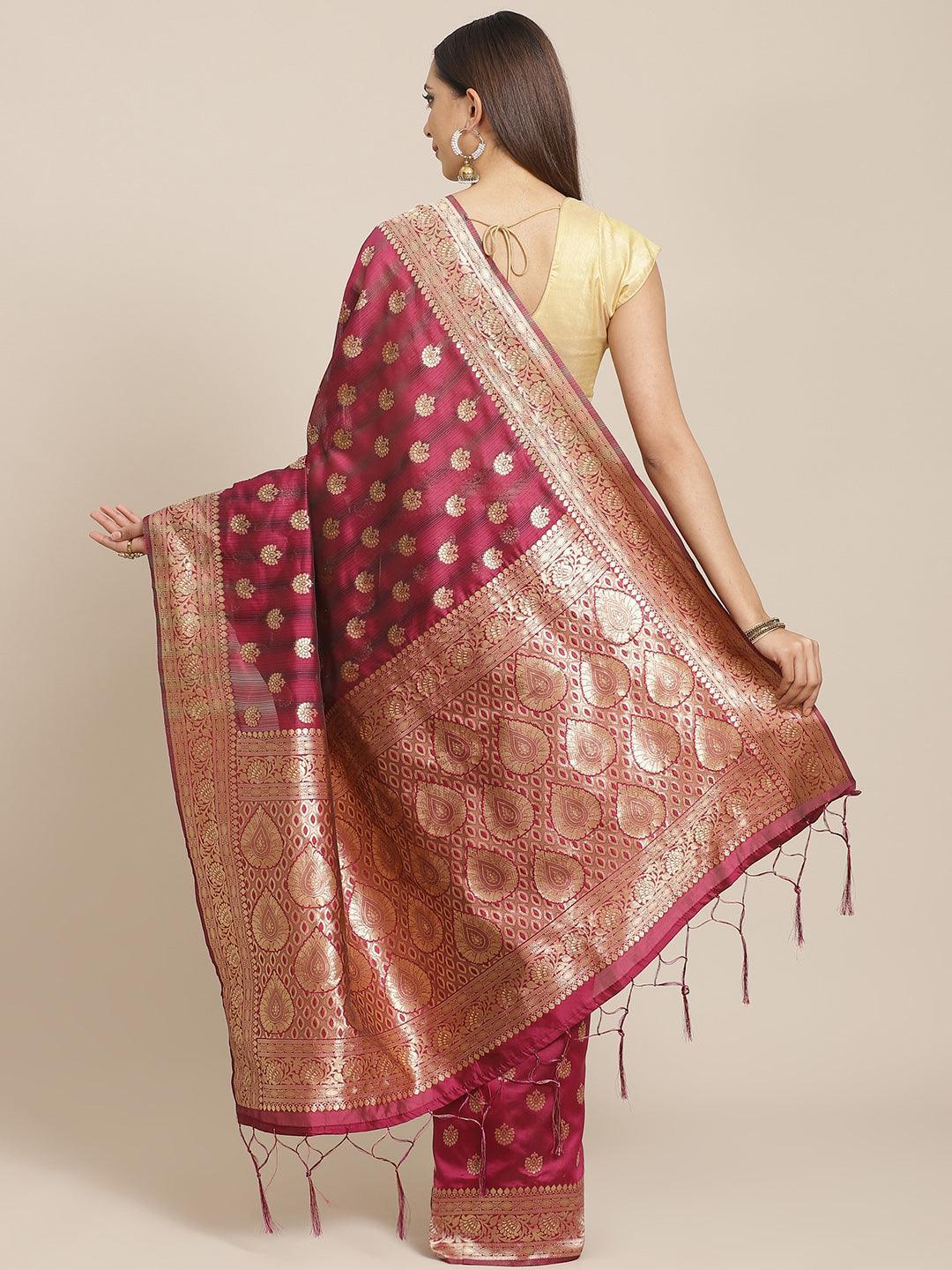 Purple Woven Design Brocade Saree - ShopLibas
