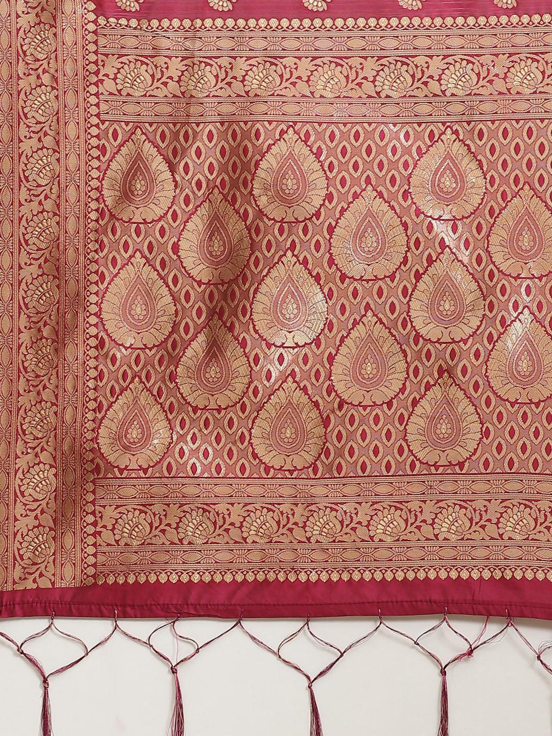 Purple Woven Design Brocade Saree - ShopLibas