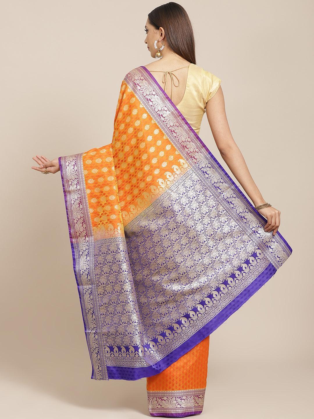 Orange Woven Design Brocade Saree - ShopLibas