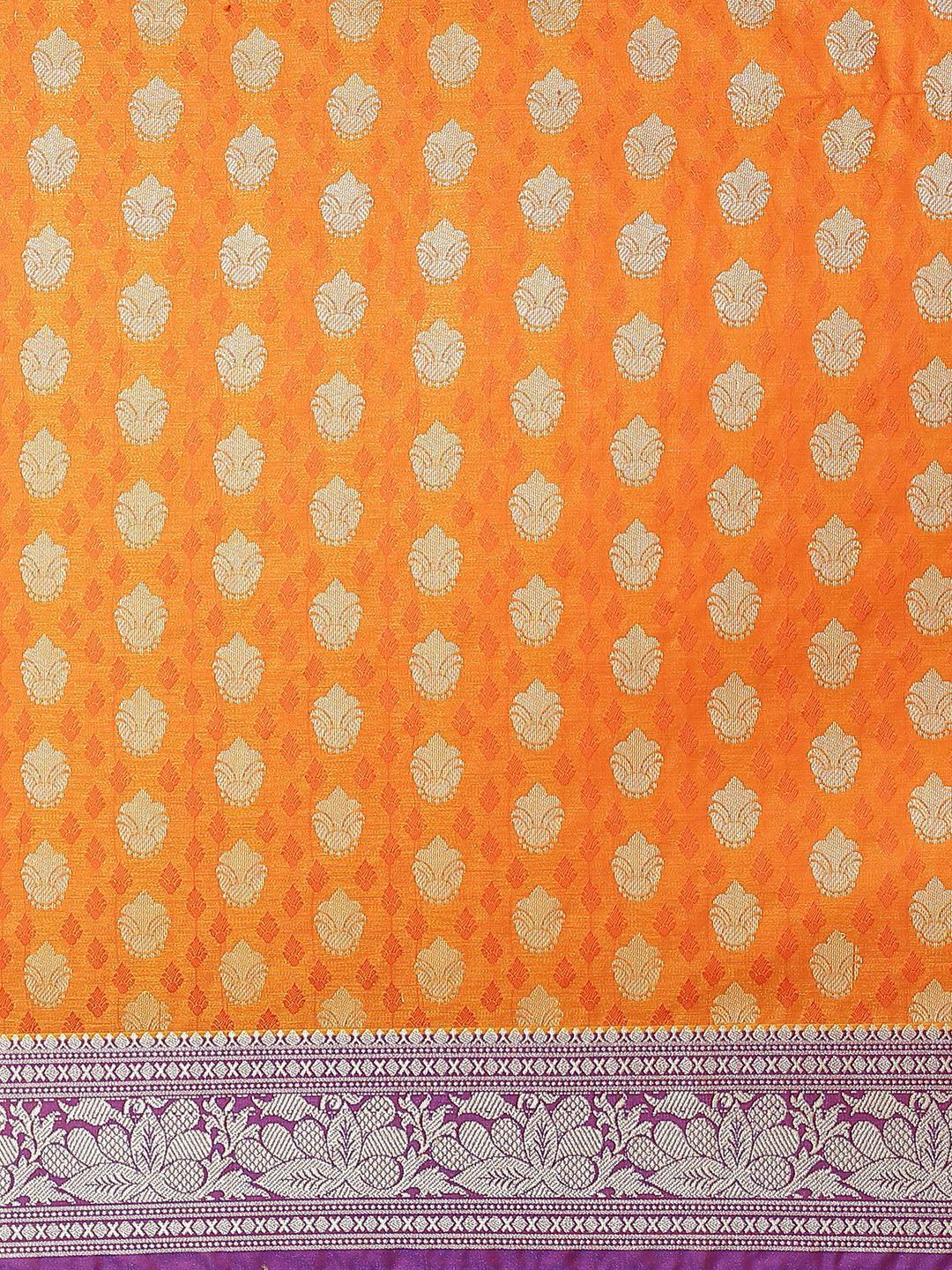 Orange Woven Design Brocade Saree - ShopLibas