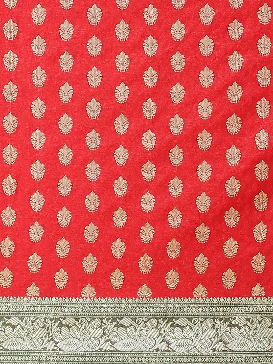 Red Woven Design Brocade Saree - ShopLibas