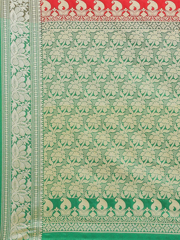 Red Woven Design Brocade Saree