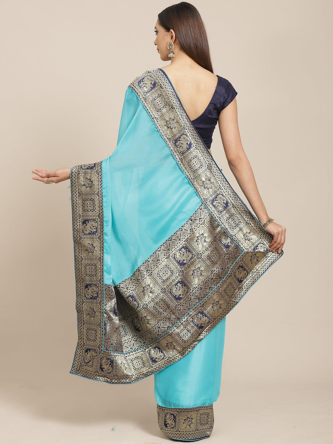 Blue Solid Chiffon Saree - ShopLibas
