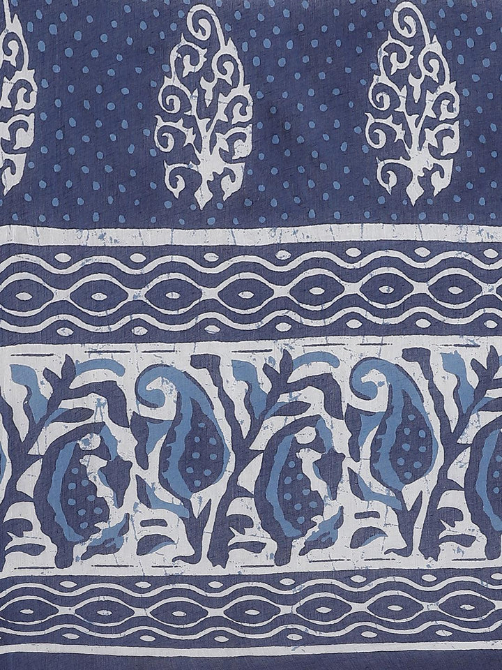 Blue Printed Cotton Saree
