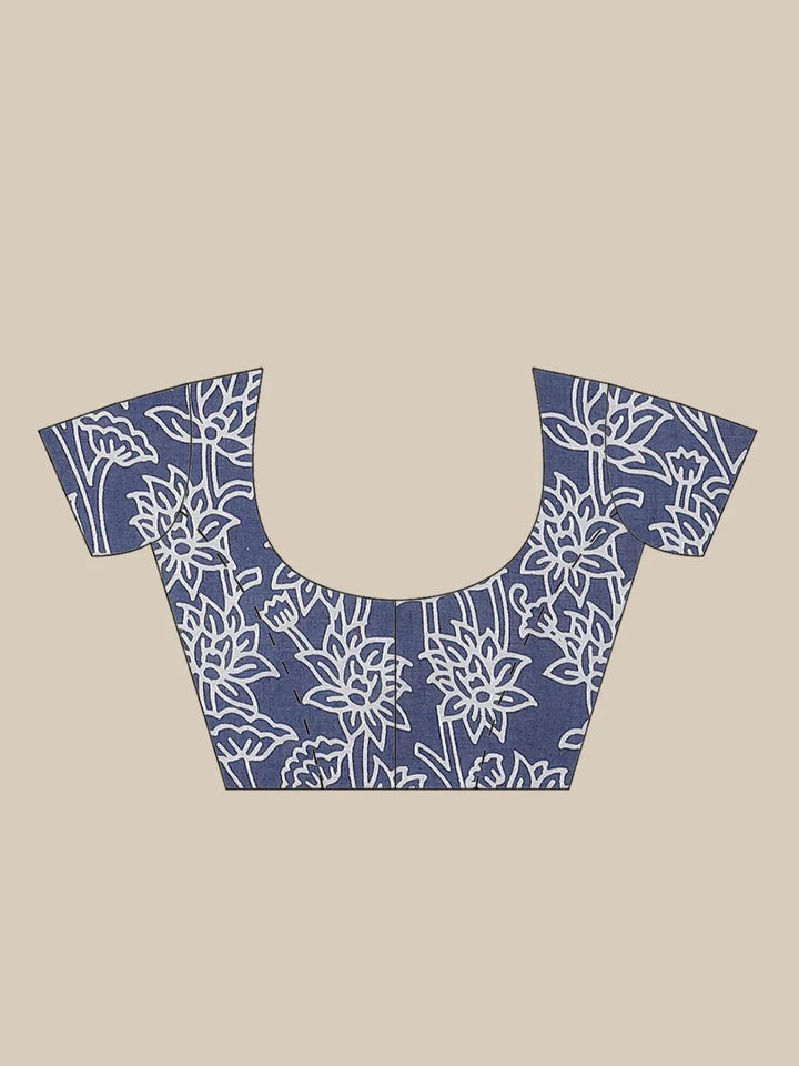 Blue Printed Cotton Saree