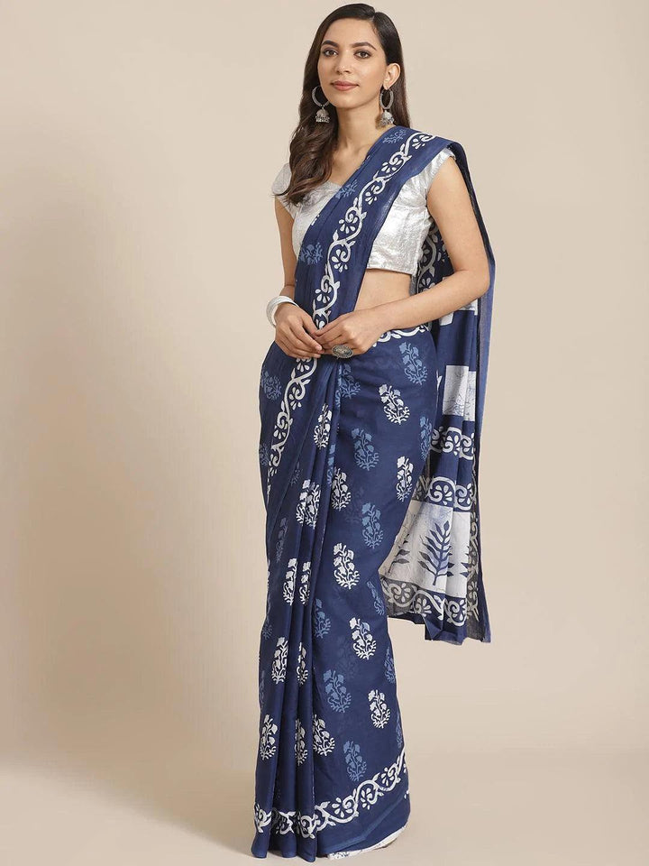 Blue Printed Cotton Saree