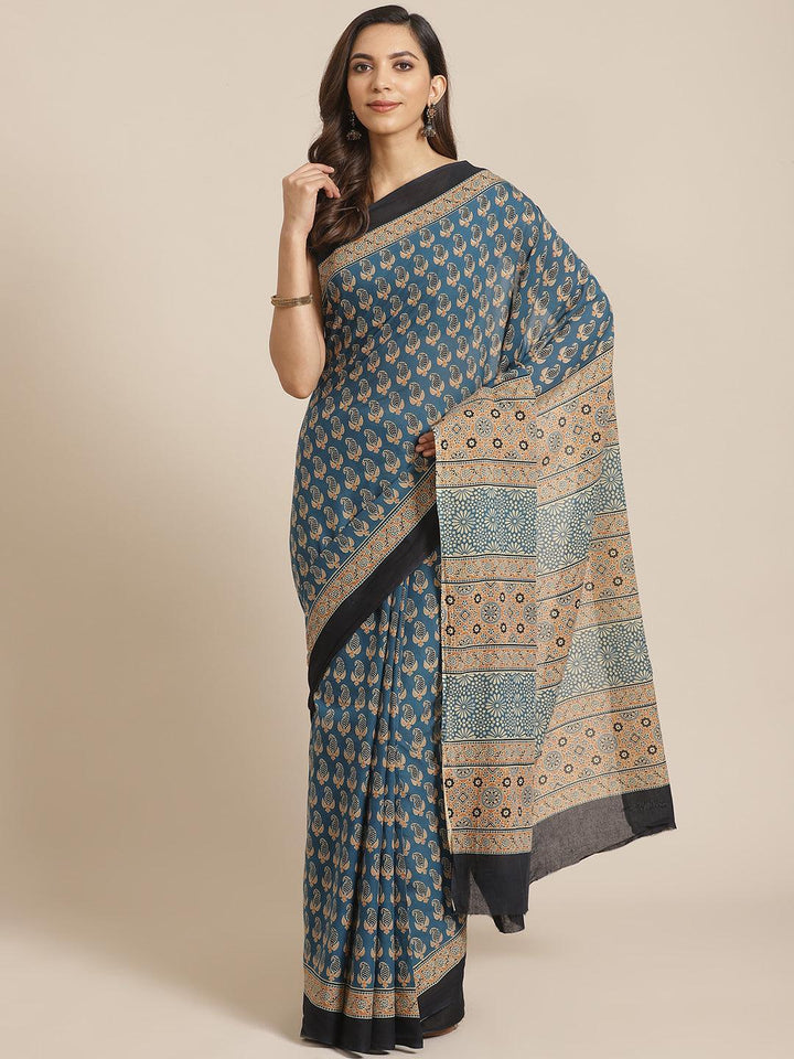 Blue Printed Cotton Saree