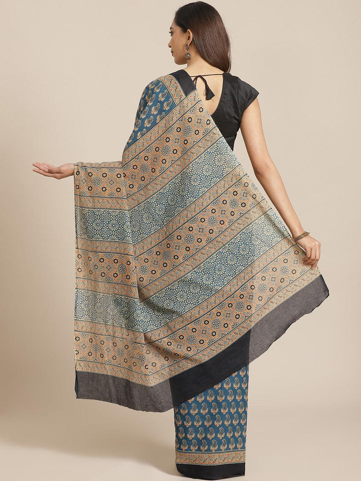 Blue Printed Cotton Saree