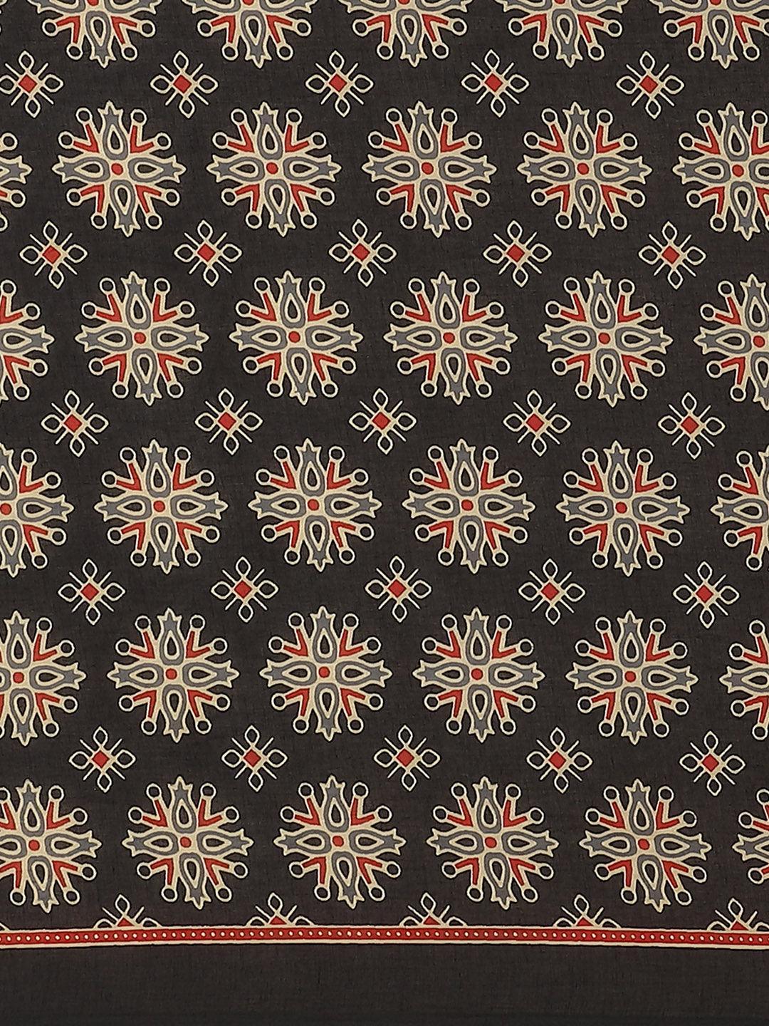 Black Printed Cotton Saree - ShopLibas