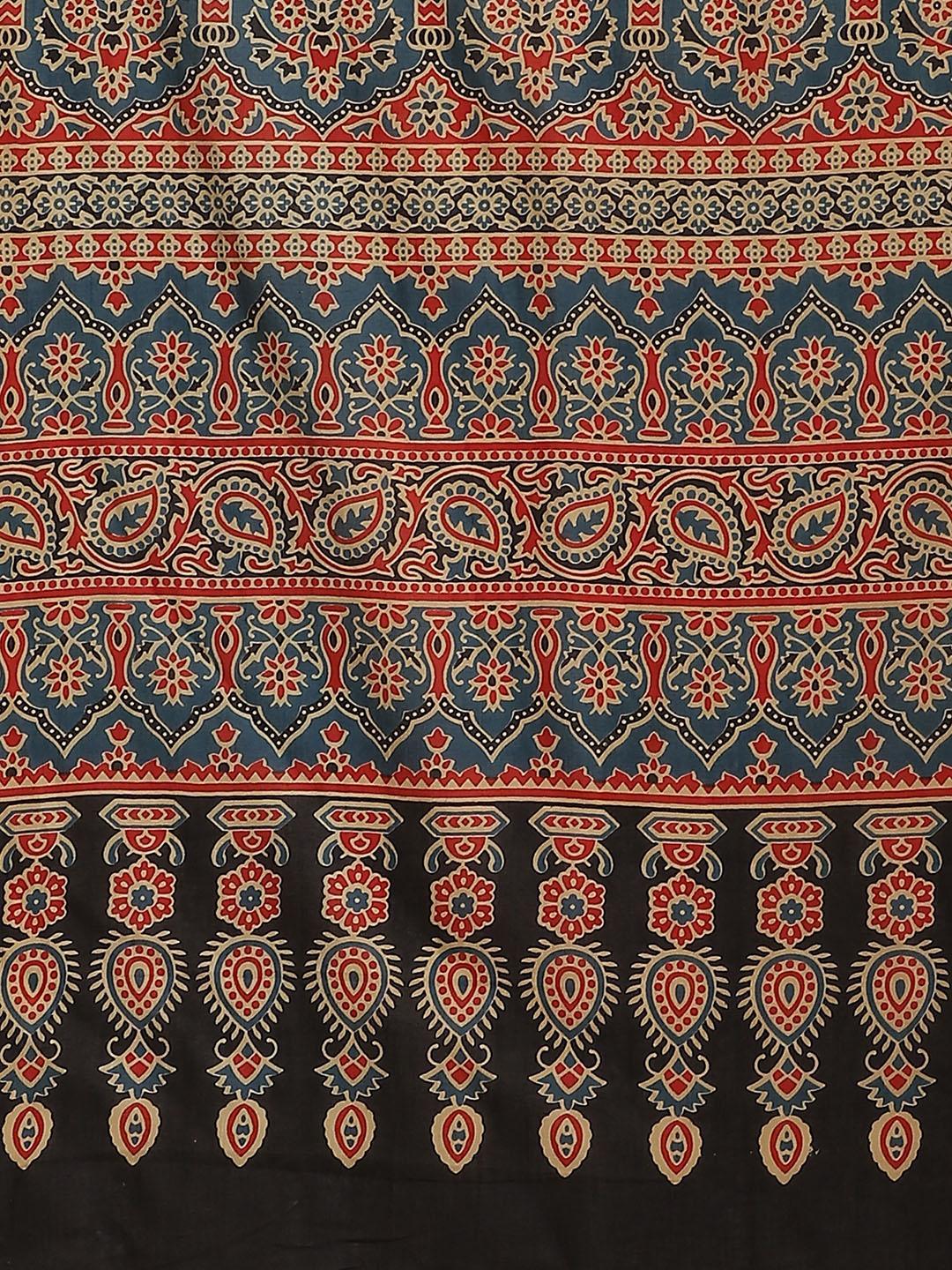 Red Printed Cotton Saree - ShopLibas