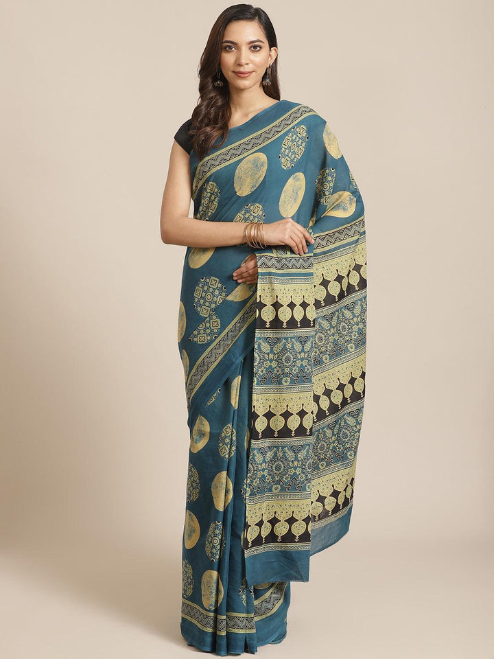 Blue Printed Cotton Saree