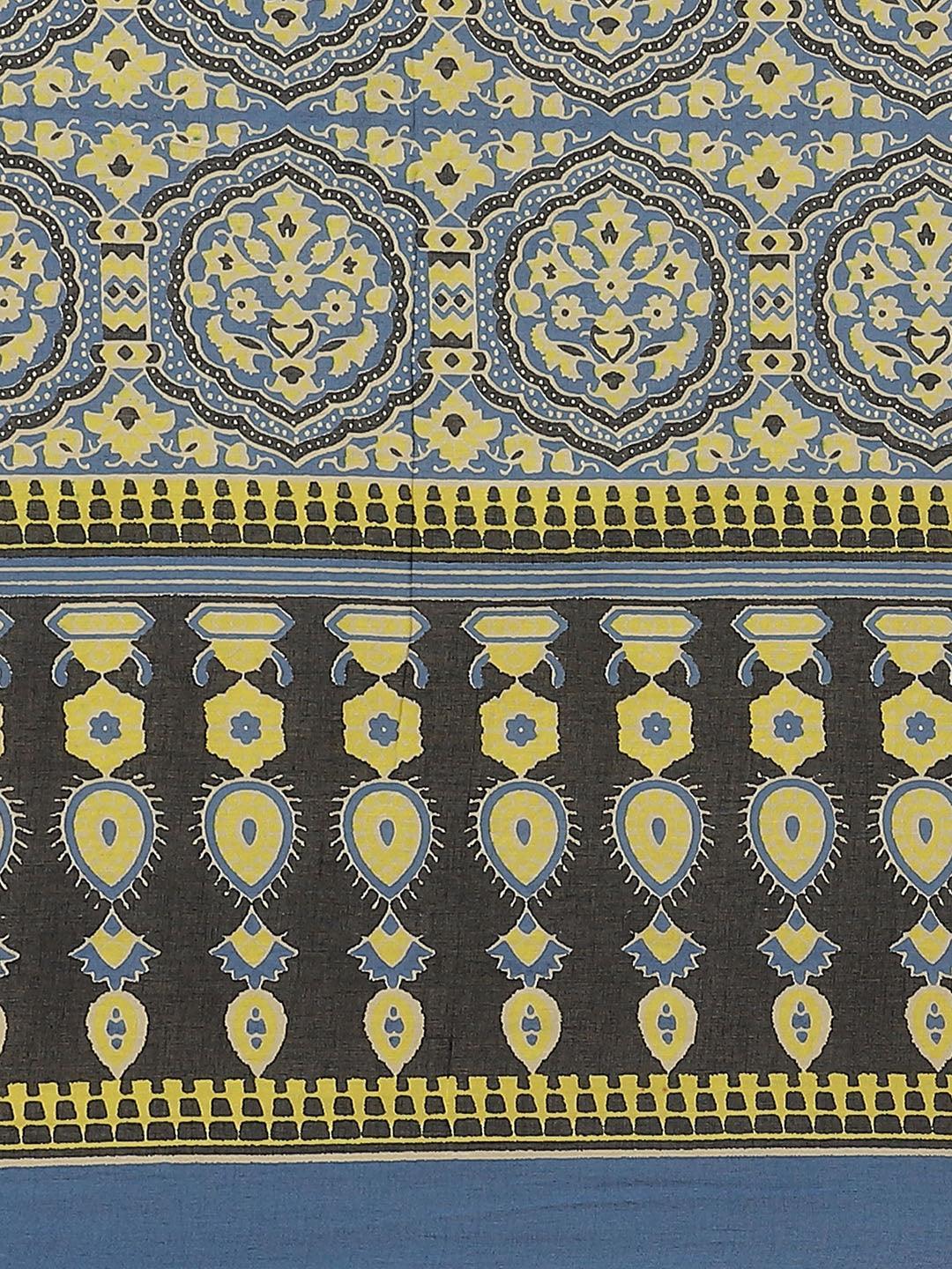 Blue Printed Cotton Saree - ShopLibas