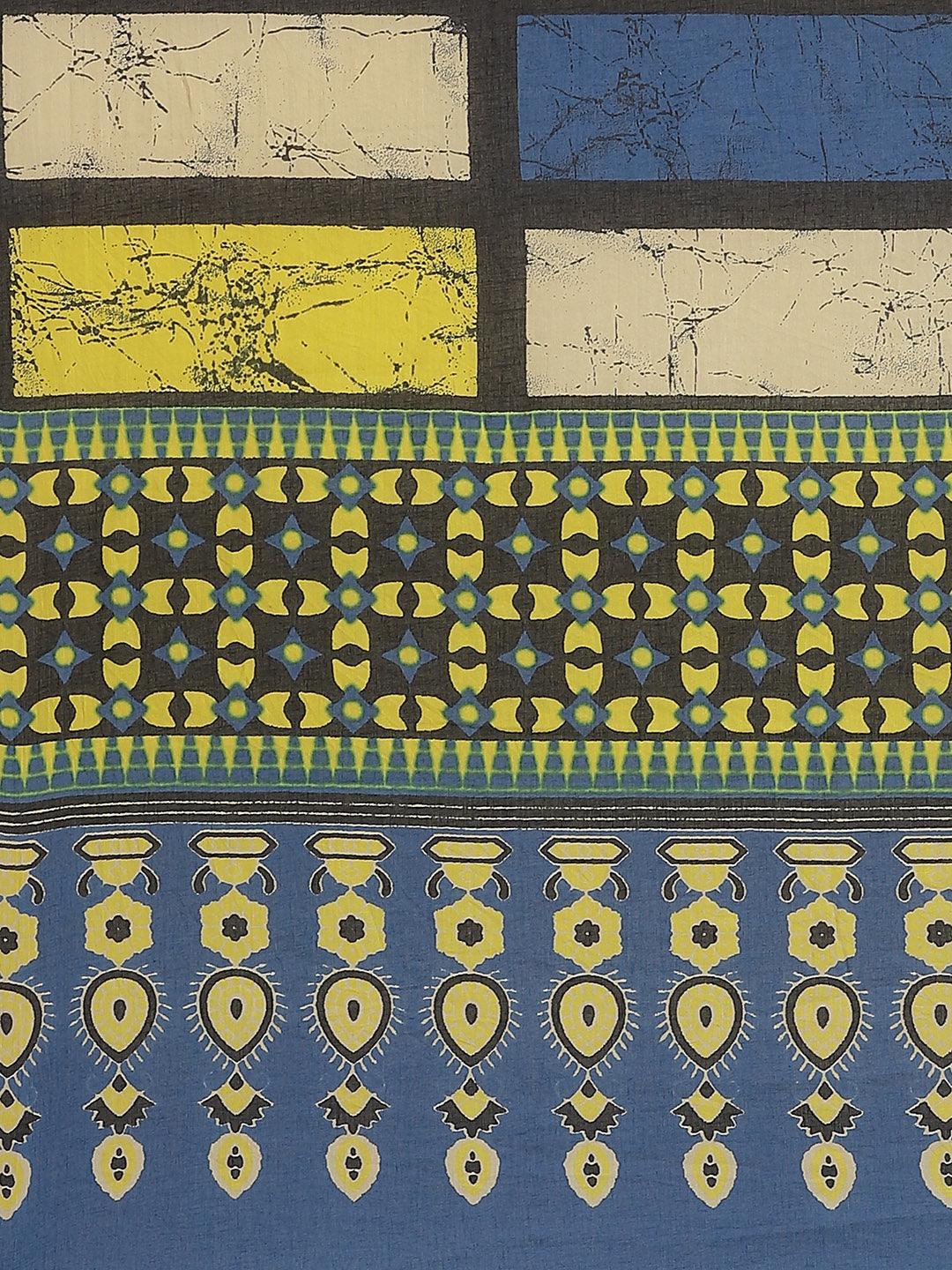 Blue Printed Cotton Saree - ShopLibas