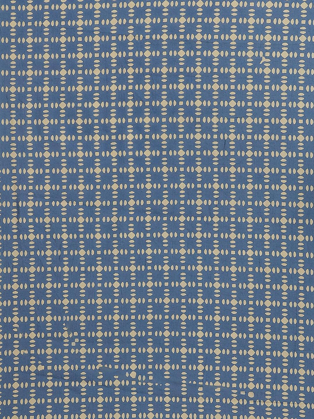 Blue Printed Cotton Saree - ShopLibas