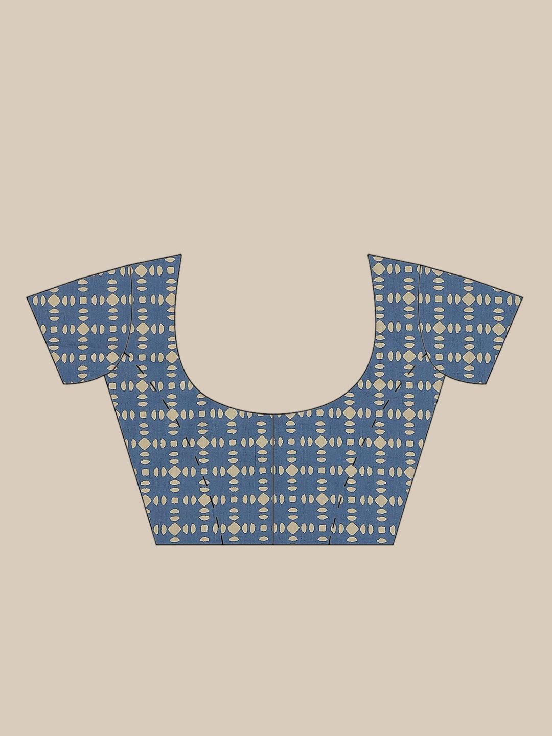 Blue Printed Cotton Saree - ShopLibas