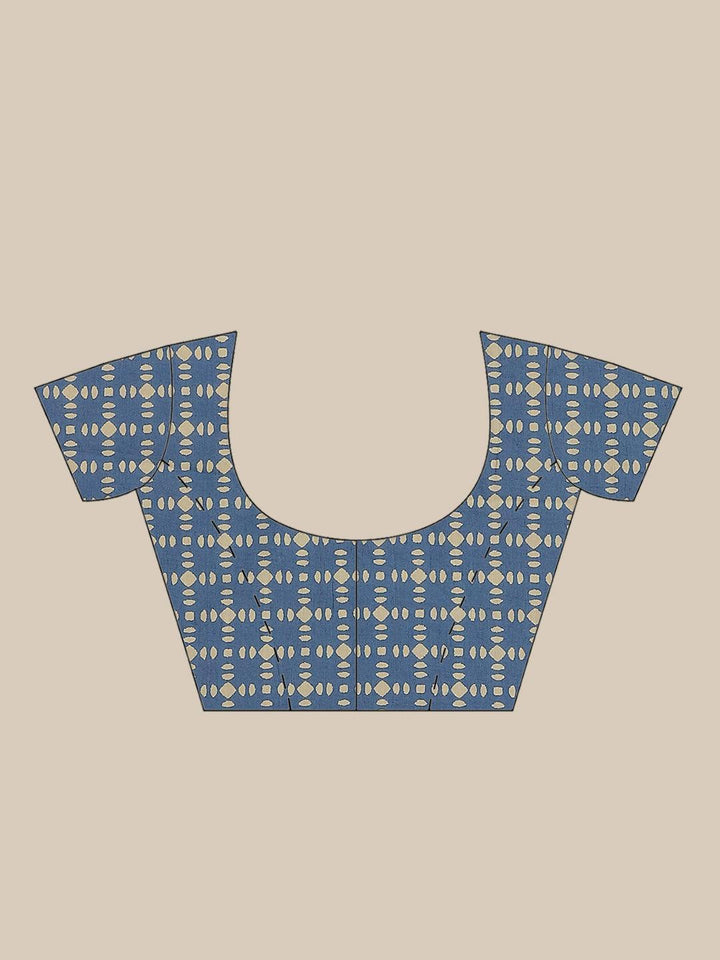 Blue Printed Cotton Saree