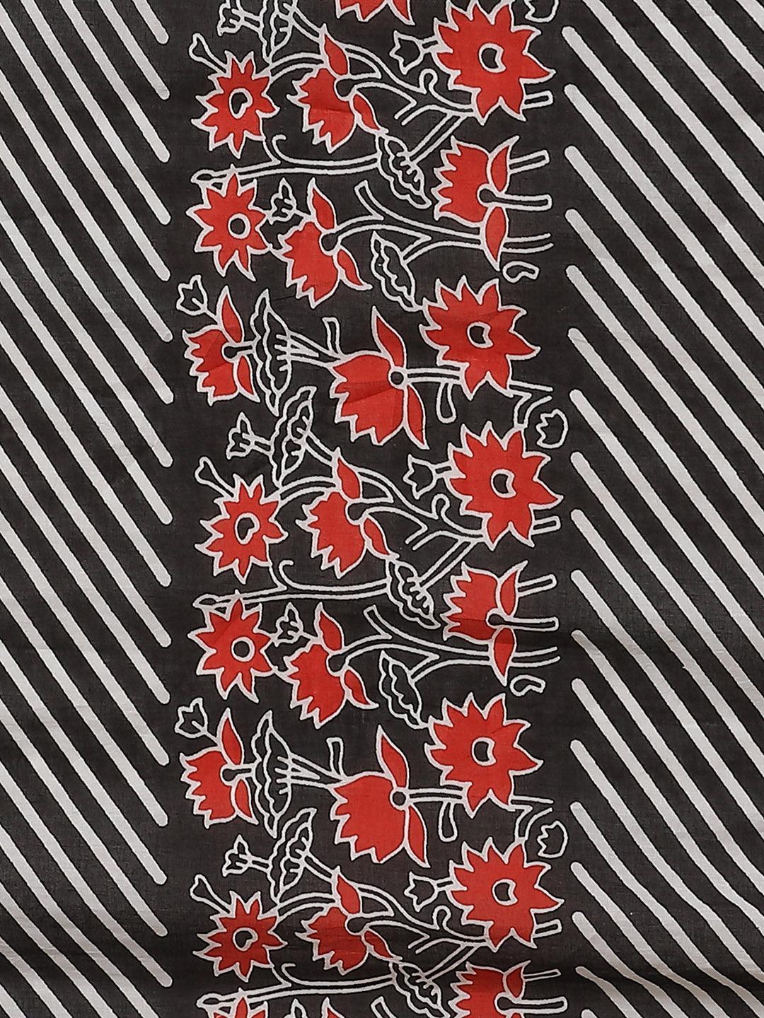 Black Printed Cotton Saree - ShopLibas