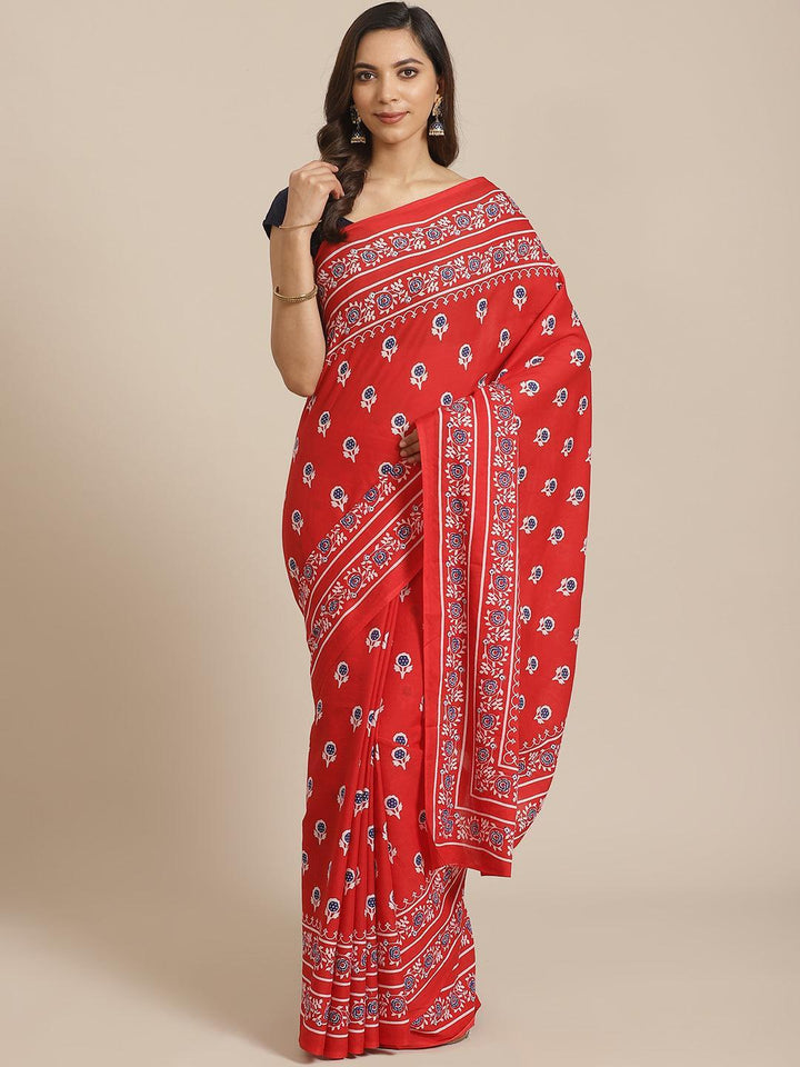Red Printed Cotton Saree
