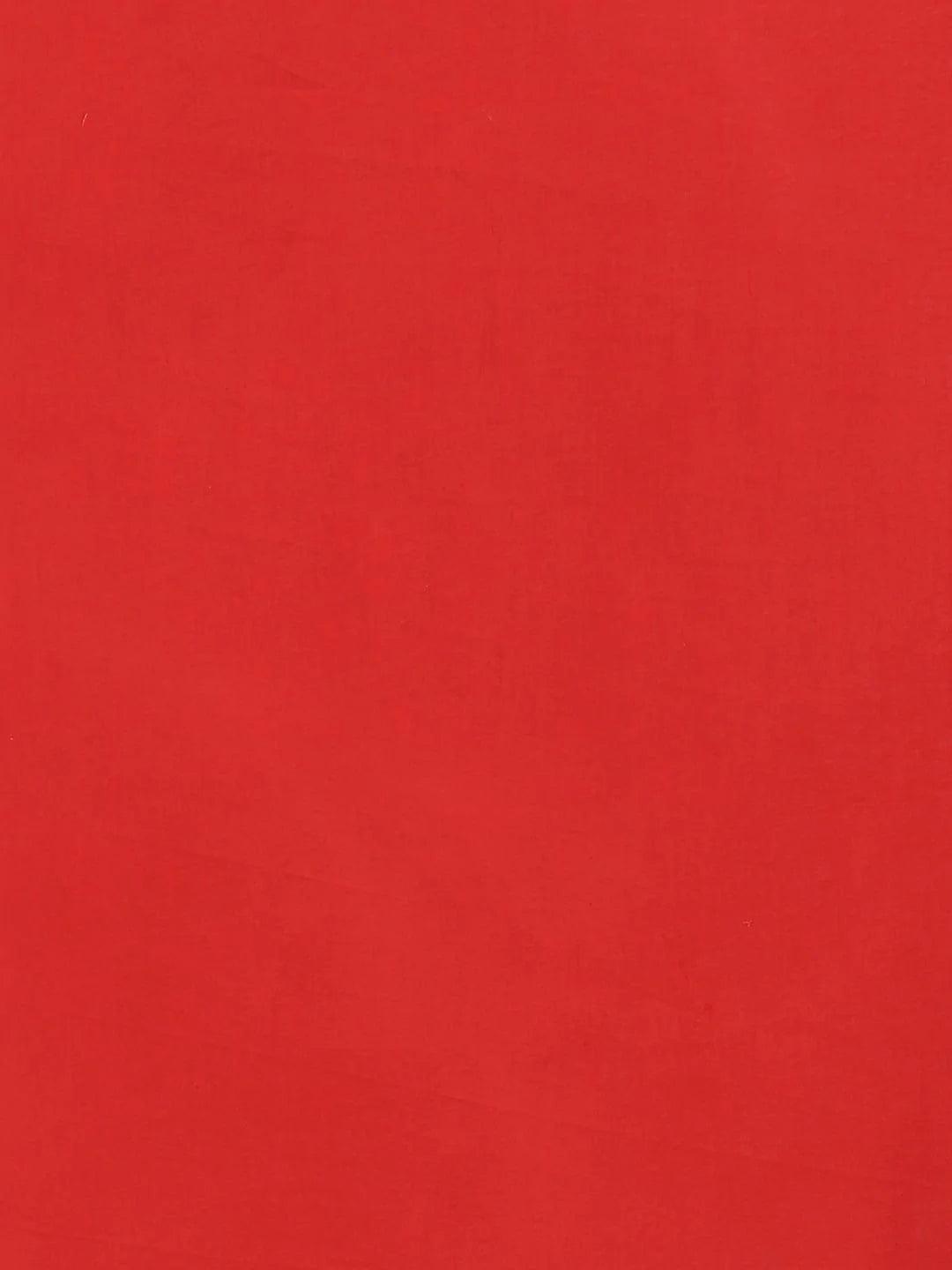 Red Printed Cotton Saree - ShopLibas