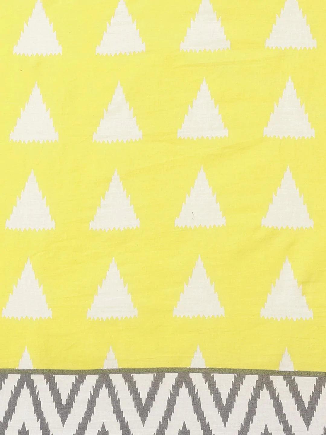 Yellow Printed Cotton Saree - ShopLibas