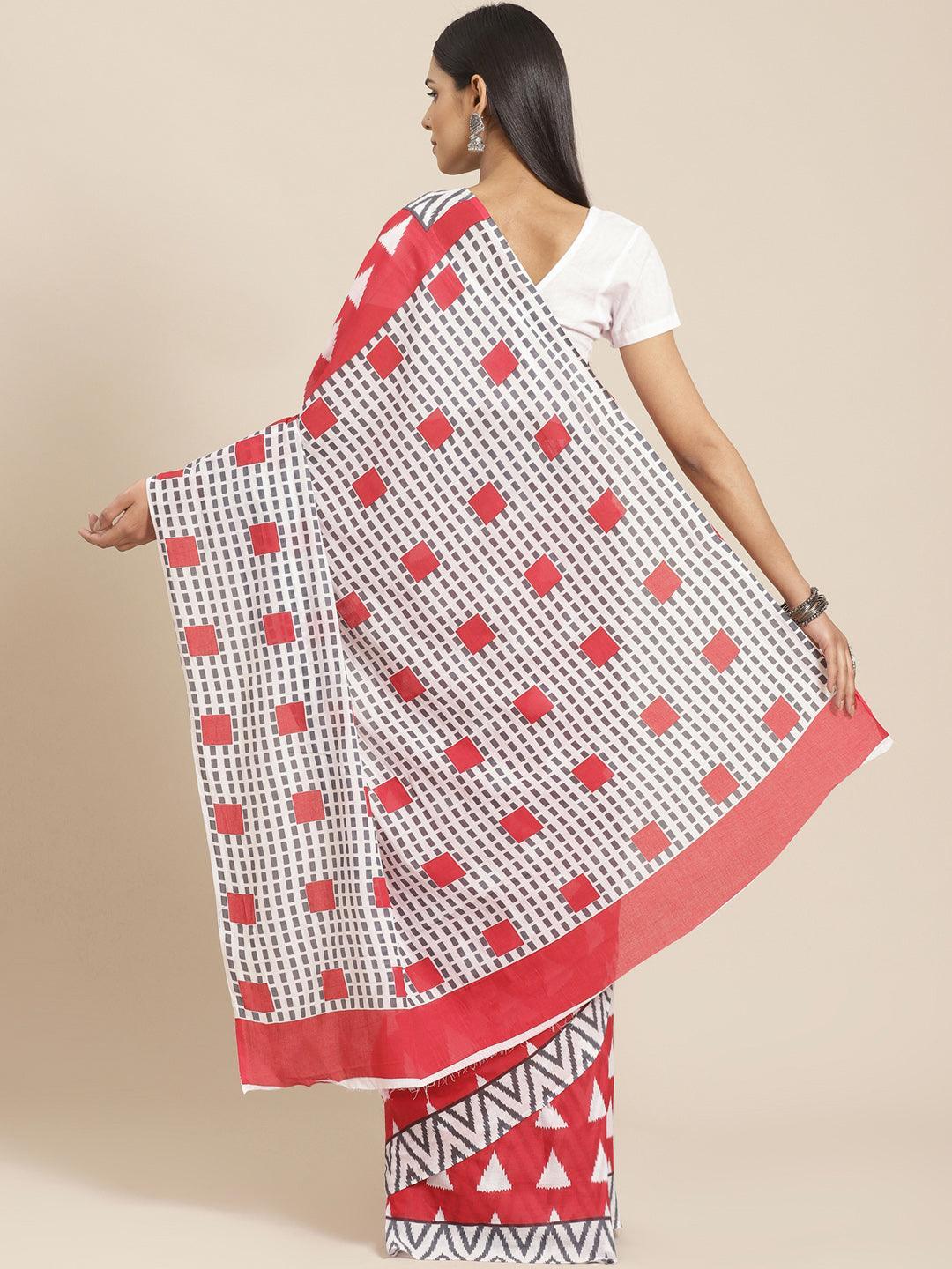 Pink Printed Cotton Saree - ShopLibas