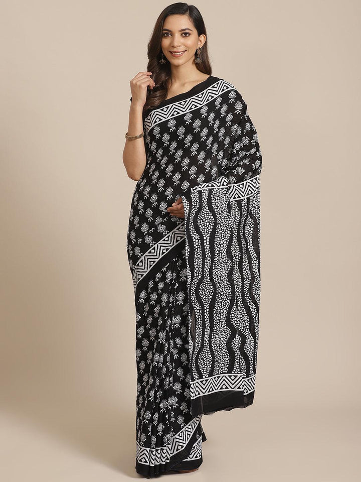 Black Printed Cotton Saree