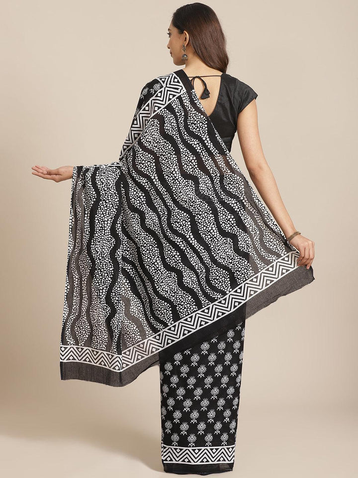 Black Printed Cotton Saree