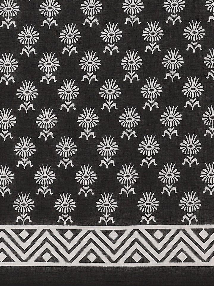 Black Printed Cotton Saree