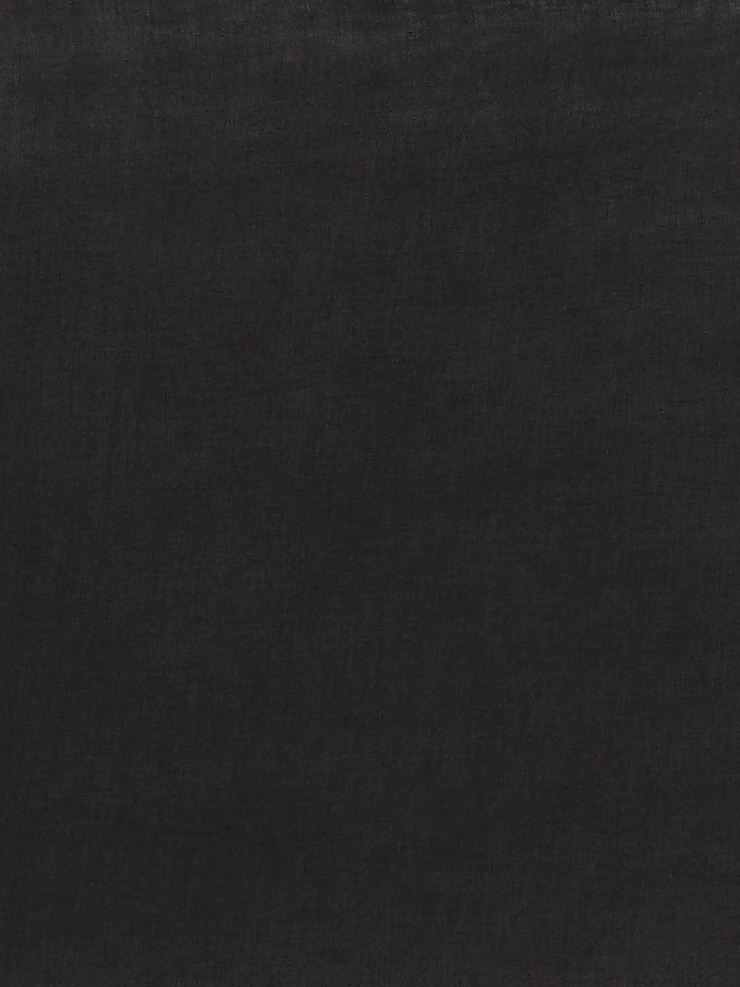 Black Printed Cotton Saree - ShopLibas