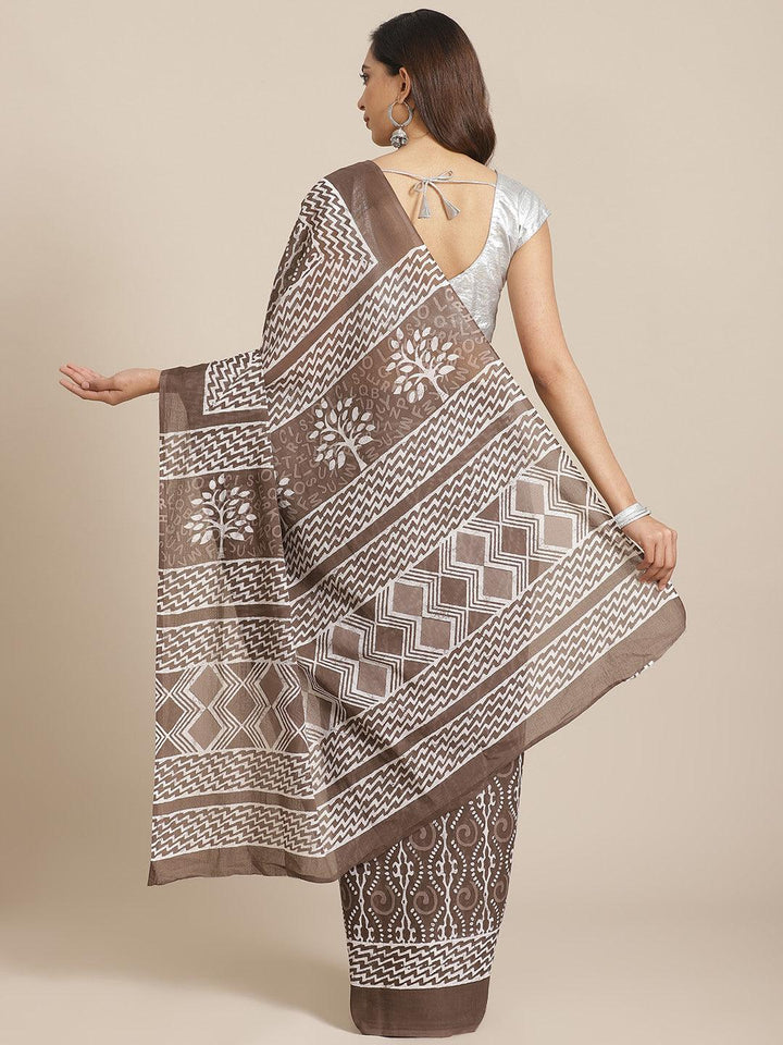 Brown Printed Cotton Saree