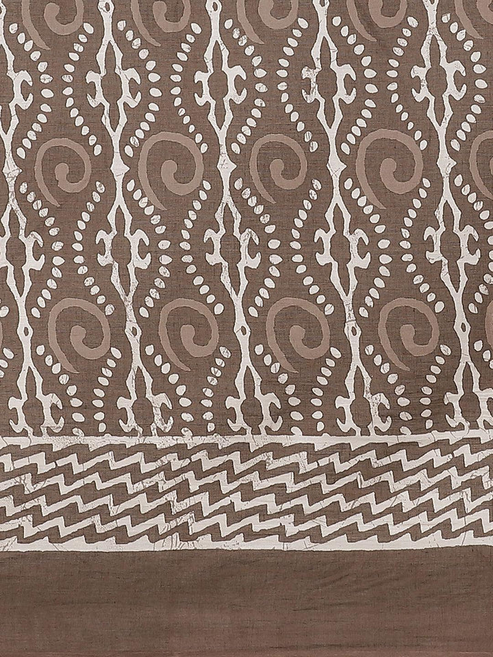 Brown Printed Cotton Saree