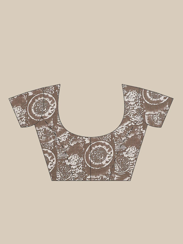 Brown Printed Cotton Saree