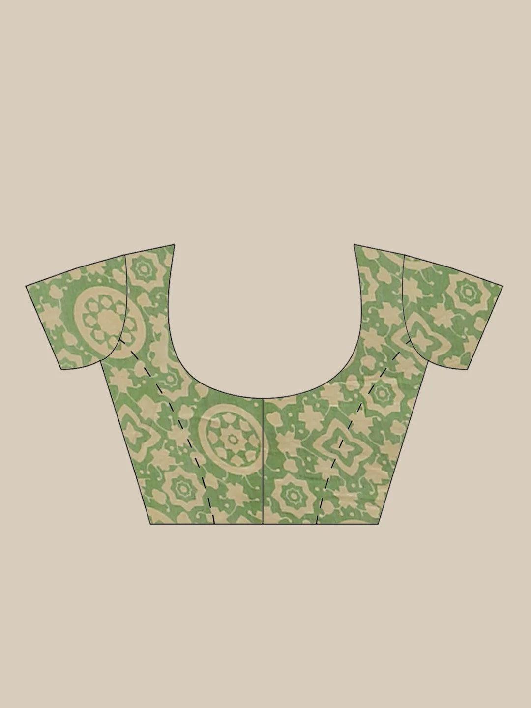 Green Printed Chanderi Silk Saree - ShopLibas